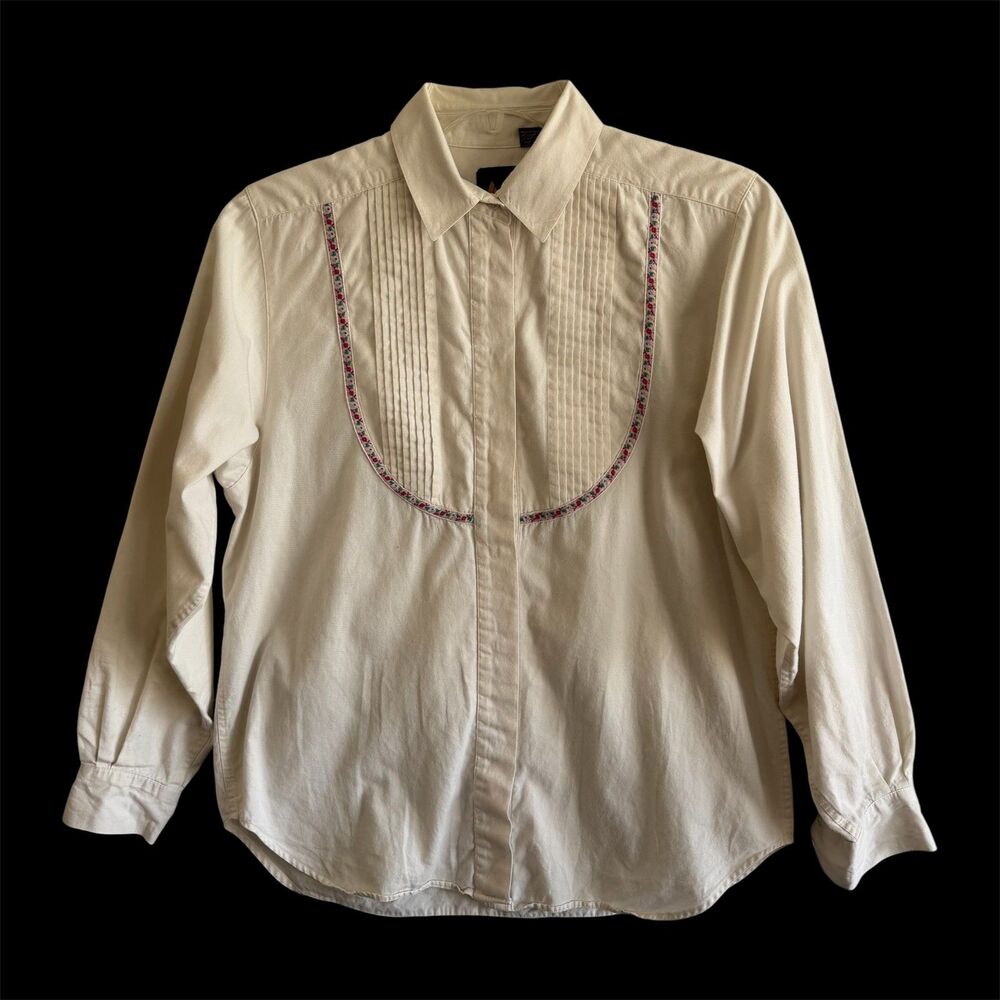 Vtg Rodeo Western Pleated Bib Shirt Womens S Floral Cottagecore Cowgirl Cowboy